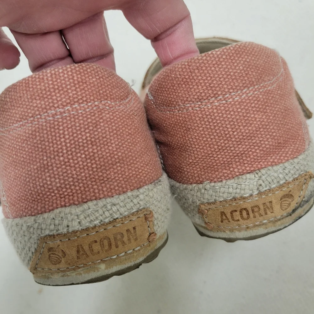 Acorn Linen Mary Jane With Vibram Sole Leather Strap Closure Size 7